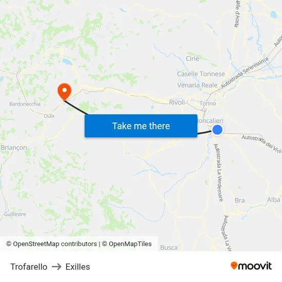 Trofarello to Exilles map