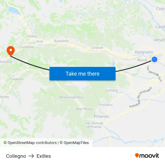 Collegno to Exilles map