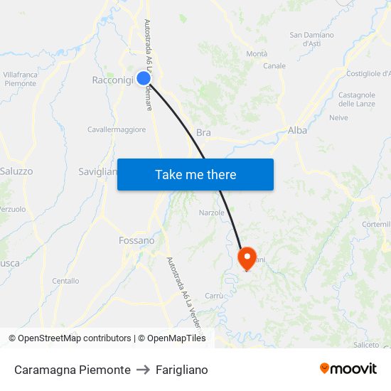 Caramagna Piemonte to Farigliano map