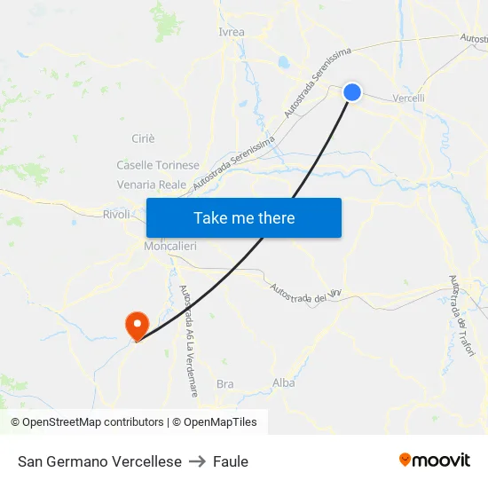 San Germano Vercellese to Faule map