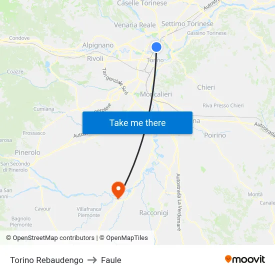 Turin Rebaudengo to Faule map