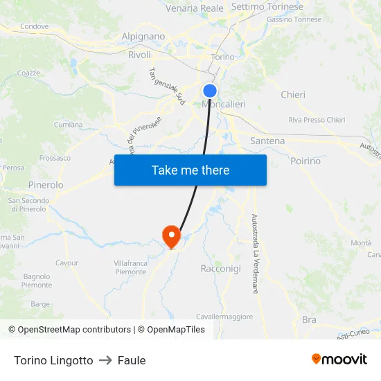 Turin Lingotto to Faule map