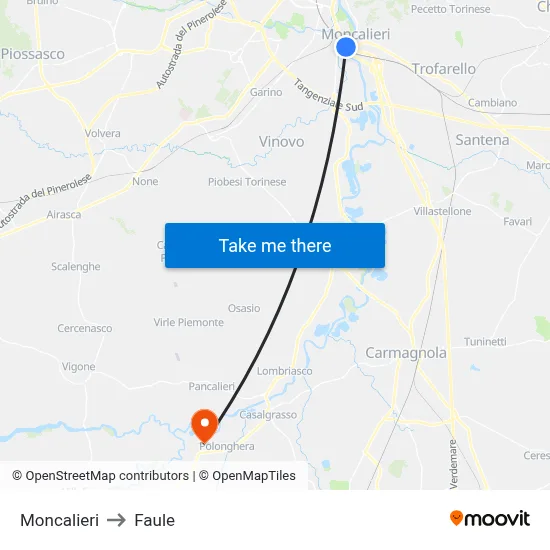 Moncalieri to Faule map