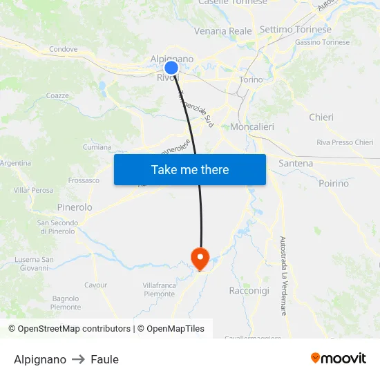 Alpignano to Faule map