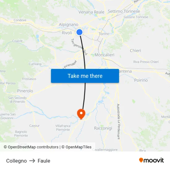 Collegno to Faule map