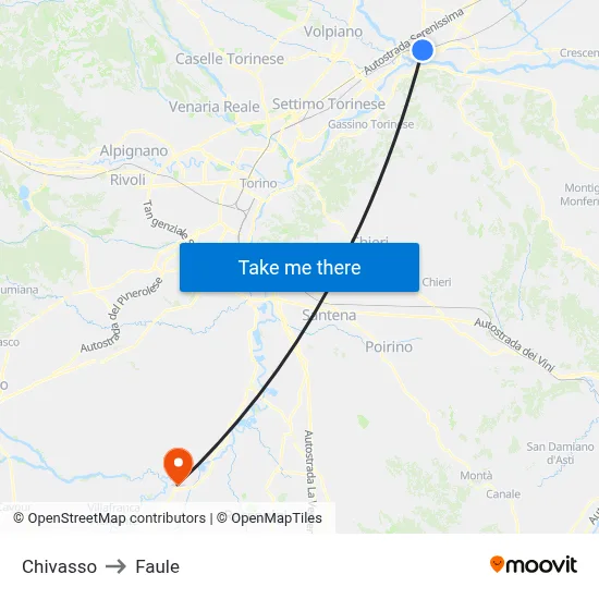 Chivasso to Faule map