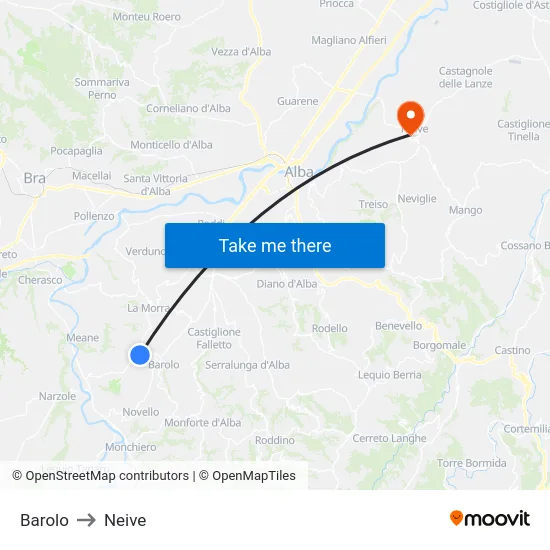 Barolo to Neive map