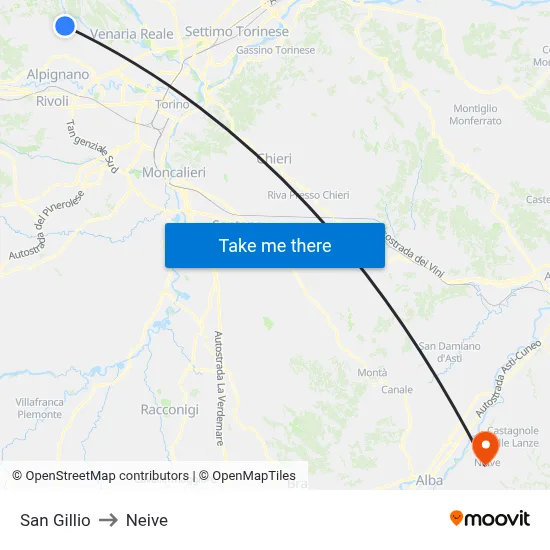 San Gillio to Neive map