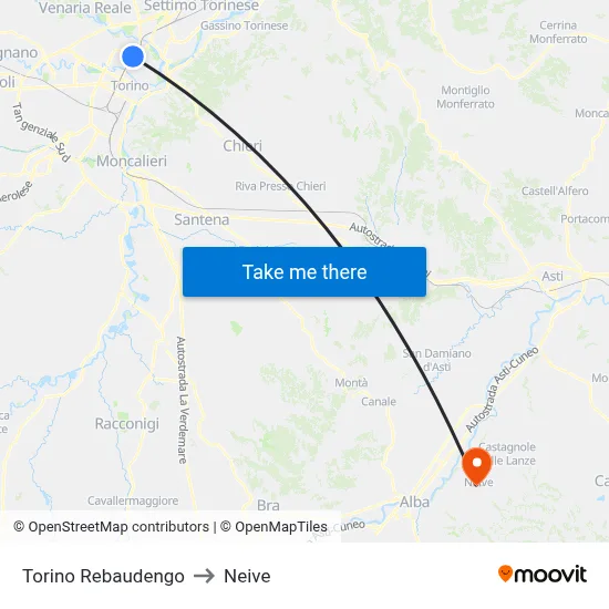 Turin Rebaudengo to Neive map