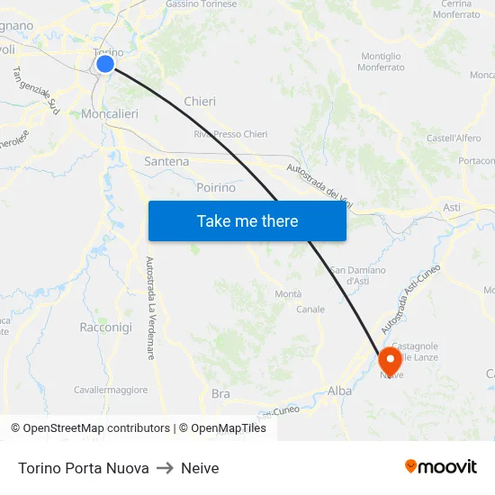 Turin Porta Nuova to Neive map