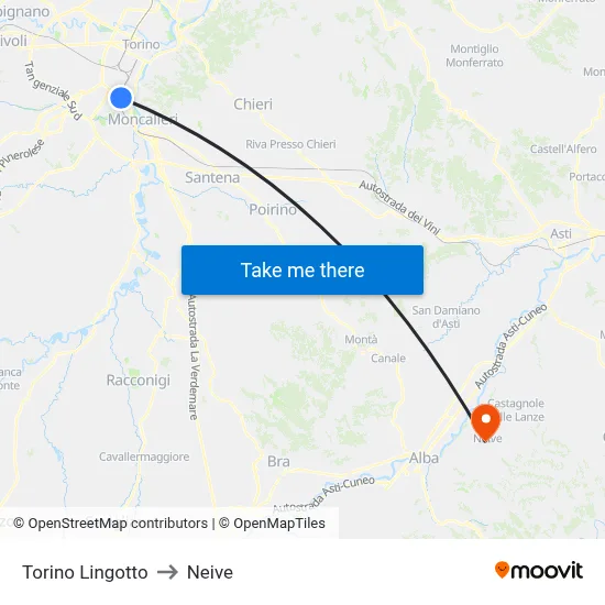 Turin Lingotto to Neive map