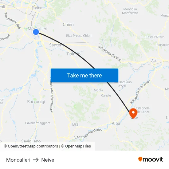 Moncalieri to Neive map