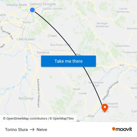 Turin Stura to Neive map
