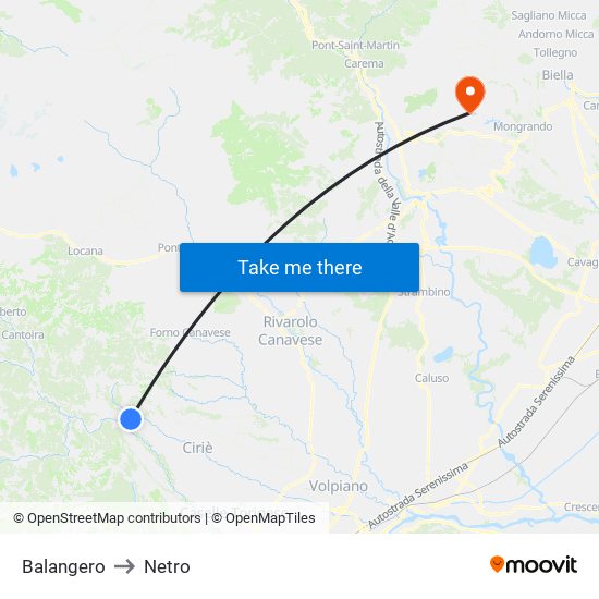 Balangero to Netro map