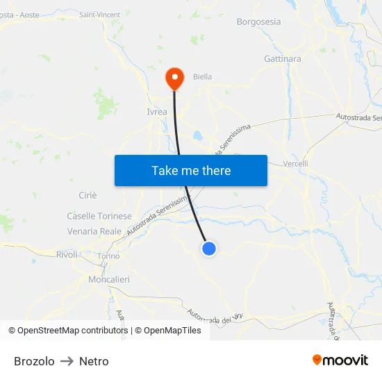 Brozolo to Netro map