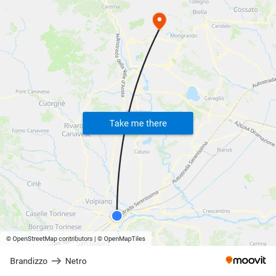 Brandizzo to Netro map