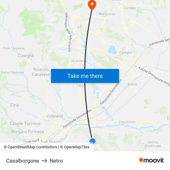 Casalborgone to Netro map
