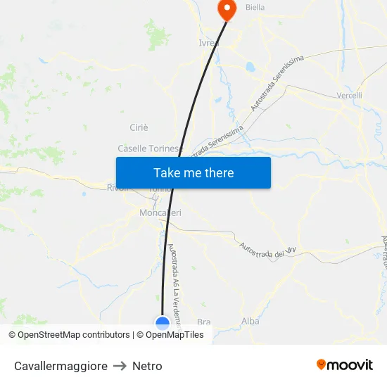 Cavallermaggiore to Netro map