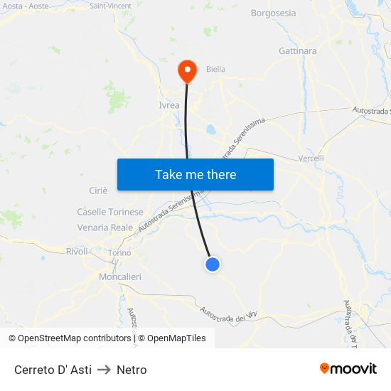 Cerreto D' Asti to Netro map