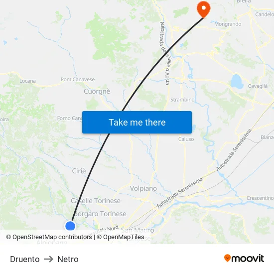Druento to Netro map