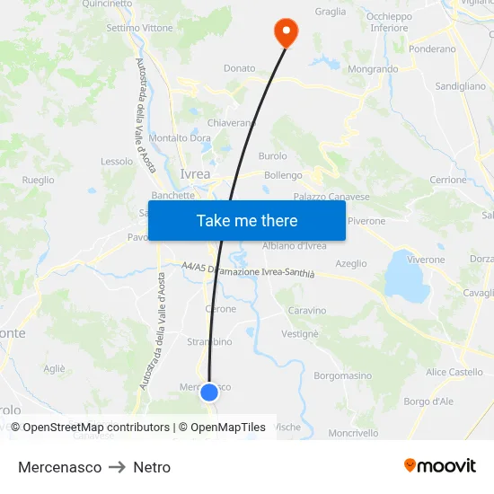 Mercenasco to Netro map