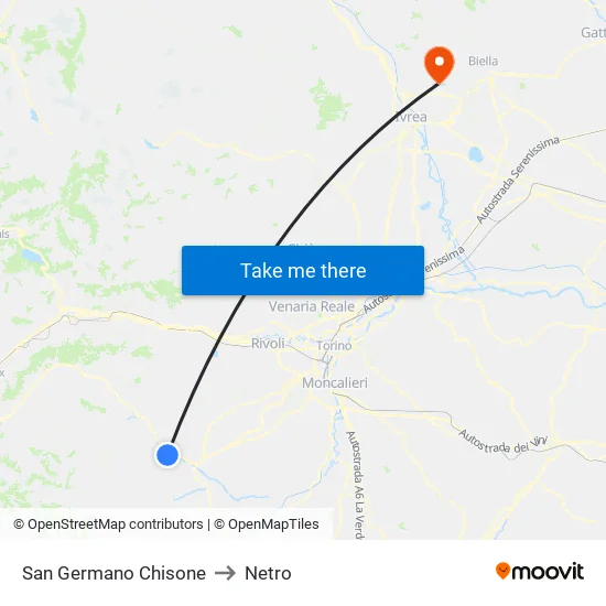 San Germano Chisone to Netro map