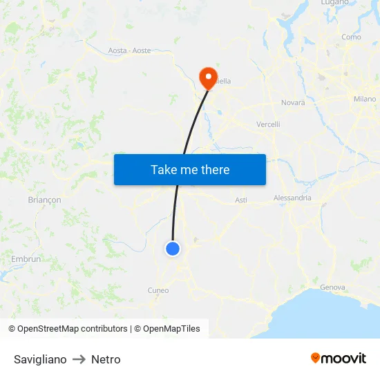 Savigliano to Netro map