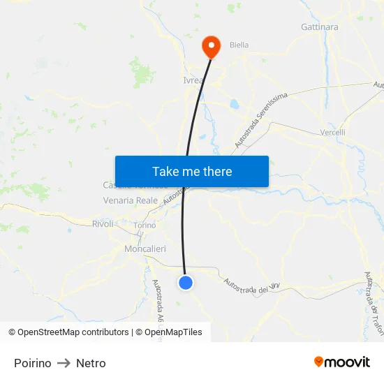 Poirino to Netro map