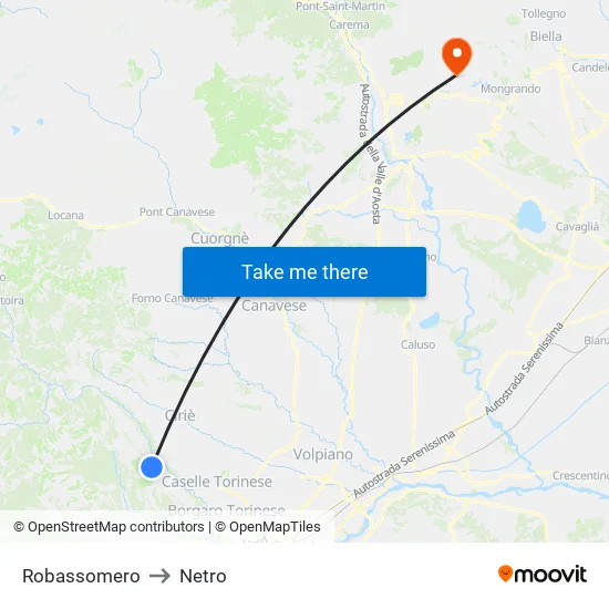 Robassomero to Netro map