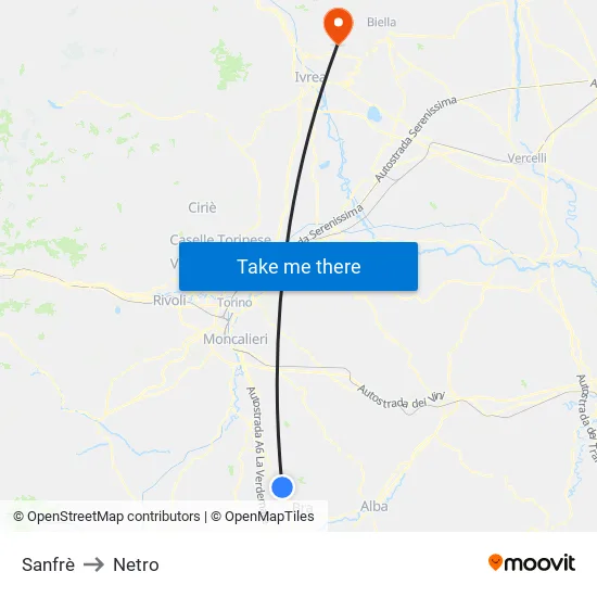 Sanfrè to Netro map