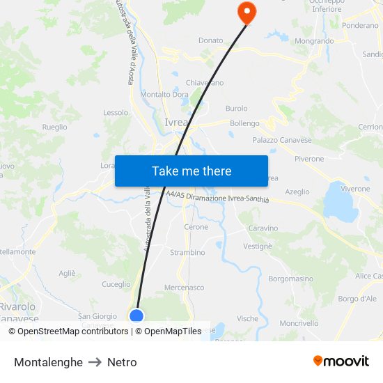 Montalenghe to Netro map