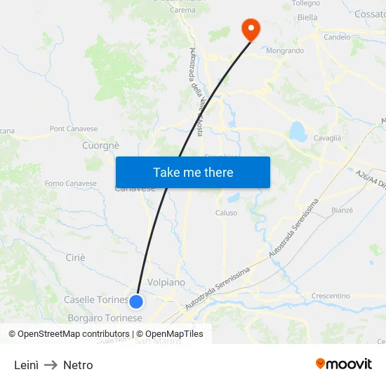Leinì to Netro map