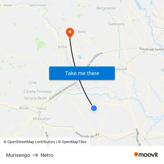 Murisengo to Netro map