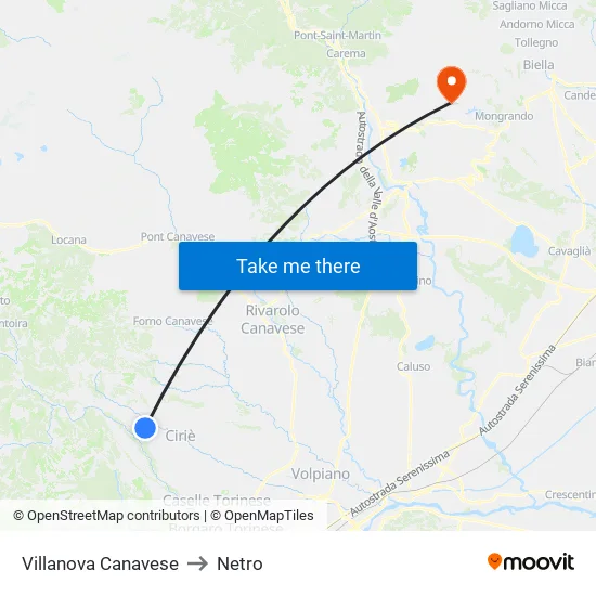 Villanova Canavese to Netro map