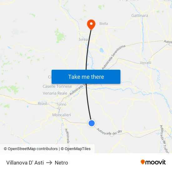 Villanova D' Asti to Netro map