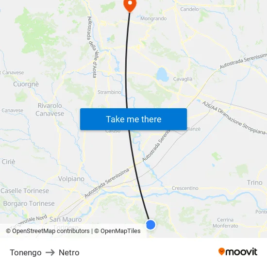 Tonengo to Netro map