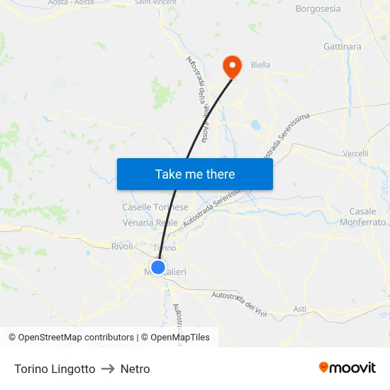Turin Lingotto to Netro map