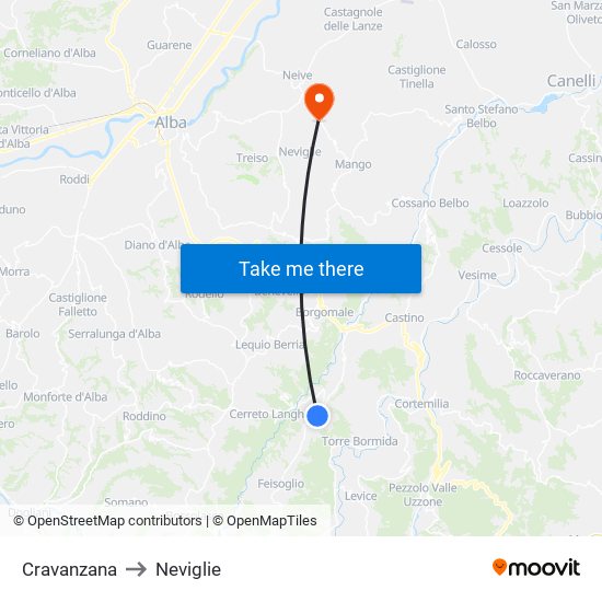 Cravanzana to Neviglie map