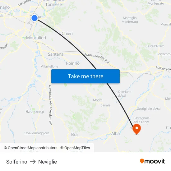 Solferino to Neviglie map