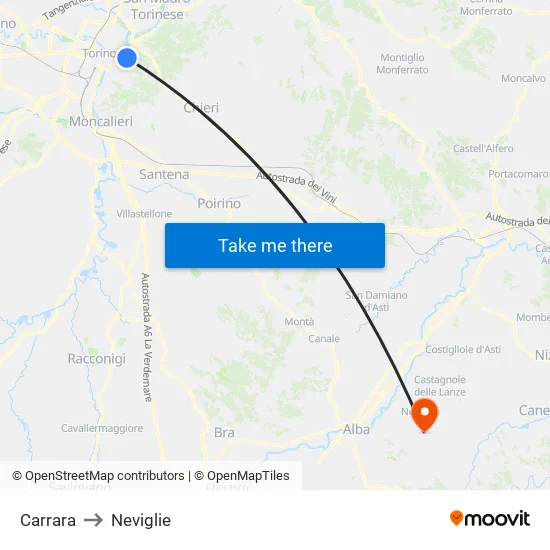 Carrara to Neviglie map