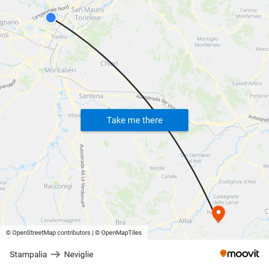 Stampalia to Neviglie map