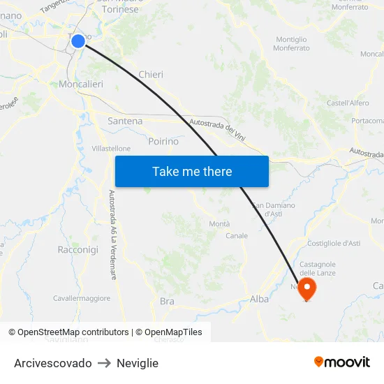 Archbishopric to Neviglie map