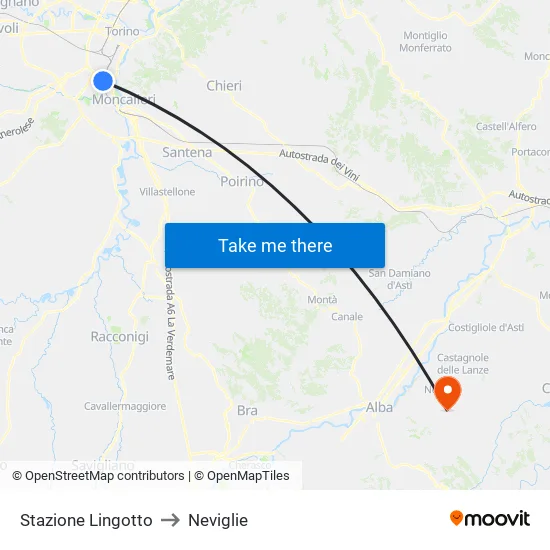 Lingotto Station to Neviglie map