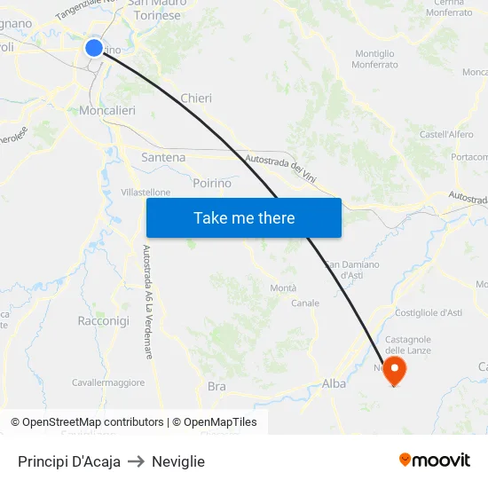 Principi D'Acaja to Neviglie map