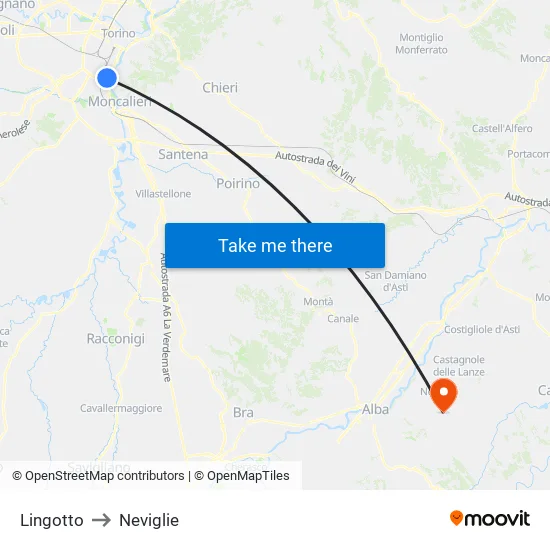 Lingotto to Neviglie map