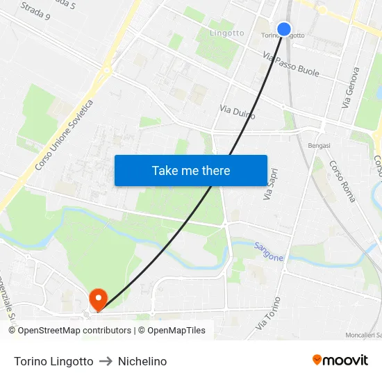 Turin Lingotto to Nichelino map