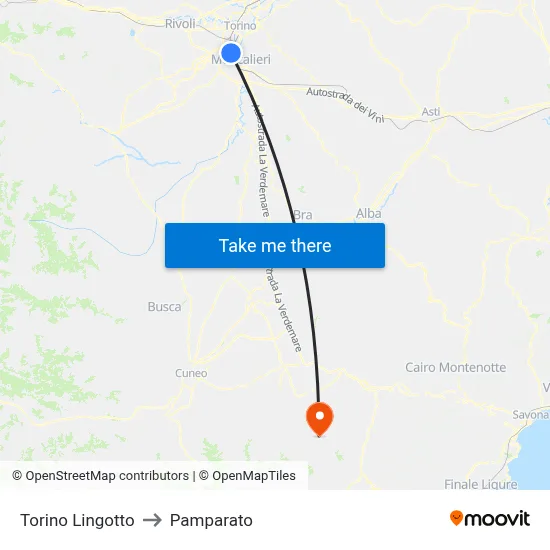 Turin Lingotto to Pamparato map