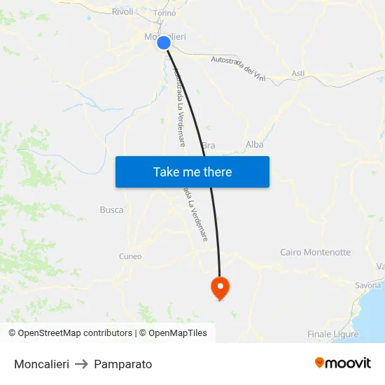 Moncalieri to Pamparato map