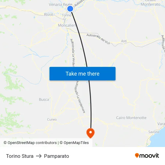 Turin Stura to Pamparato map