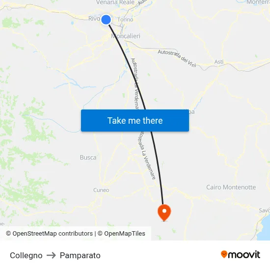 Collegno to Pamparato map